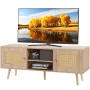 VEVOR Rattan TV Stand, Boho TV Cabinet for 55 inch TV, Mid Century Modern TV Stand, Rattan TV Console with Adjustable Shelfs for
