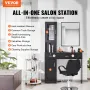 VEVOR Salon Station, Wall Mount Barber Salon Station for Hair Stylist, Beauty Spa Furniture Set, 1 Storage Cabinet, 3 Cubbies an