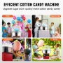 VEVOR Electric Cotton Candy Machine, 1000W Candy Floss Maker, Commercial Cotton Candy Machine with Cover, Stainless Steel Bowl, 