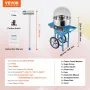VEVOR Electric Cotton Candy Machine with Cart, 1000W Commercial Candy Floss Maker with Cover, Stainless Steel Bowl, Sugar Scoop 