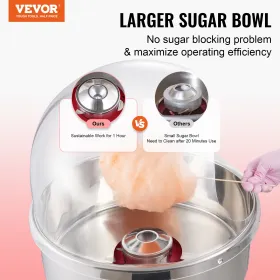 VEVOR Electric Cotton Candy Machine, 1000W Candy Floss Maker, Commercial Cotton Candy Machine with Cover, Stainless Steel Bowl, 