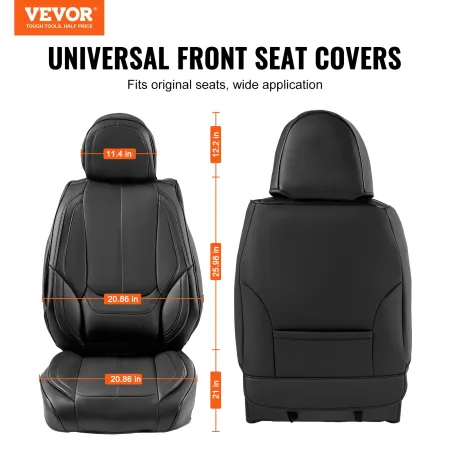 VEVOR Seat Covers, Universal Car Seat Covers Front Seats, 6pcs Faux Leather Seat Cover, Full Enclosed Design, Detachable Headres