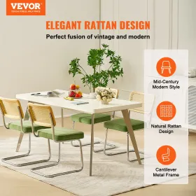 Rattan Chairs, Set of 4, Mid Century Modern Dining Chair, Upholstered Velvet Accent Chair with Rattan Back, Retro Dining Room Ki