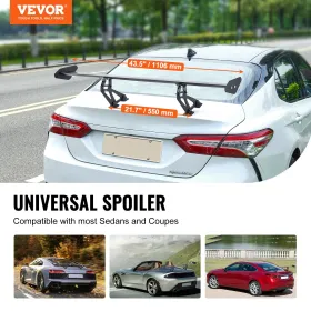 Universal Rear Spoiler GT Style Adjustable Trunk Wing Car Racing 43.3"/110 cm