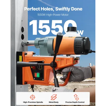 Magnetic Drill, 1550W Motor 2 in Boring Diameter, 2922 lbf Portable Electric Mag Drill Press, 0-500 RPM Variable Speed, Drilling