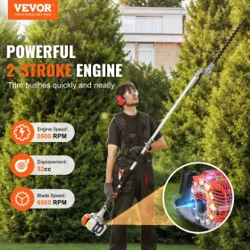 VEVOR 52CC 6-in-1 Multi-Functional Trimming Tools, Gas Hedge Trimmer, Weed Eater, String Trimmer, Brush Cutter, Edger, Pole Saw 