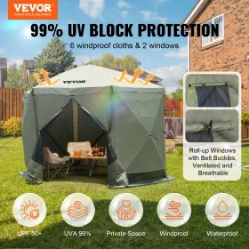 VEVOR Pop Up Gazebo Tent, Pop-Up Screen Tent 6 Sided Canopy Sun Shelter with 6 Removable Privacy Wind Cloths & Mesh Windows, 10x