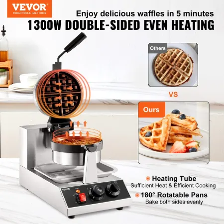 Kommerciel rund vaffelmaskine 1300W Roterbar non-stick