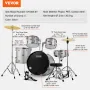 Adult Drum Set, 5-Piece, 22 inches Complete Full Size Drum Kit with Bass Toms Snare Floor Drum Adjustable Throne Stands Cymbal H