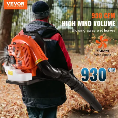 VEVOR Backpack Leaf Blower, 79CC 2-Cycle Gas Leaf Blower with 3L Fuel Tank, 930CFM Air Volume 184MPH Speed, Ideal for Lawn Care,