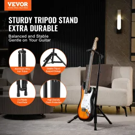 VEVOR Tripod Guitar Stand Floor-Standing Foldable 900-1200 mm (35.4-47.2 in) Adjustable Height