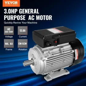 VEVOR 2,2KW elmotor 2800 rpm, AC 220~240V 13,8A, 90L, B3-ramme, luftkompressormotor 1-faset, 24 mm nøgleaksel, CW/C