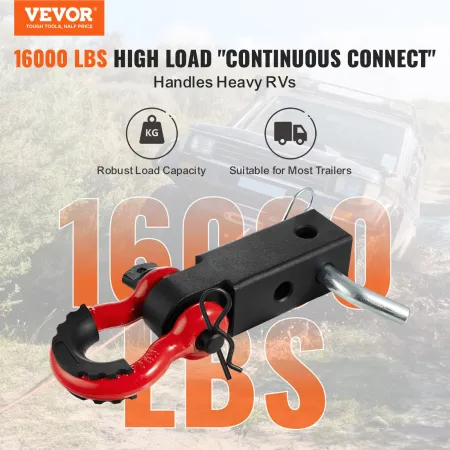 VEVOR Shackle Hitch Receiver 2", 66000 lbs Breaking Strength, D Ring Shackle with Trailer Hitch Lock Pin, Heavy Duty Towing Acce