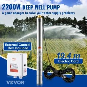 Dykbrønds dykpumpe, 2200W 230V, 9,8 m³/h Flow 144 m hoved, med
