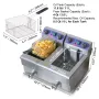 Commercial Deep Fryer, Dual Tank 3000W Electric Countertop Fryer with Basket, 2 x 11.6Qt/11L Double Stainless Steel Oil Fryer wi