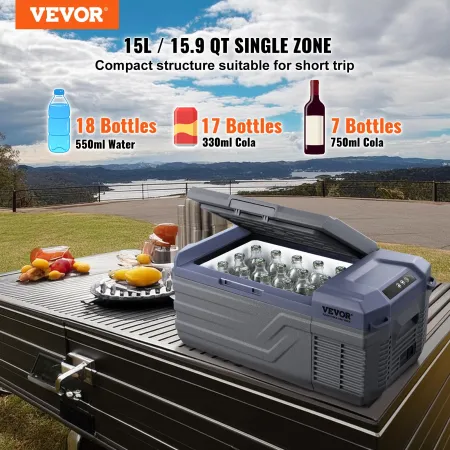 VEVOR Car Refrigerator, 12 Volt Car Refrigerator Fridge, 15 L Single Zone Portable Freezer, -4℉-68℉ Adjustable Range, 12/24V DC 