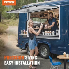 Concession Window 36"x24", Aluminum Alloy Food Truck Service Window with Awning Door & Drag Hook, Up to 85 Degrees Stand Serving