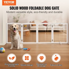 Free Standing Dog Gate 32x96.5 inch Freestanding Pet Gate Foldable White