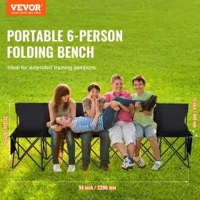 Portable Folding Bench, 6 Seat Foldable Soccer Bench with Side Pockets and Carrying Bag, Lightweight Sideline Seating with Back 
