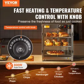 VEVOR 3-Tier Commercial Food Warmer Display, 800W Food Display Warmer with Light to Enhance Food Display, 30℃~85℃ Temperature Co