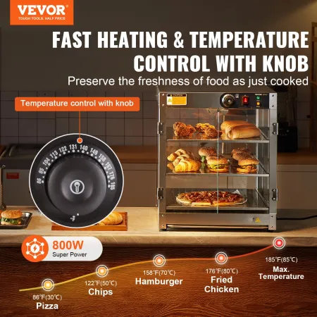 VEVOR 3-lags kommerciel madvarmerskærm, 800W madskærmsvarmer med lys for at forbedre madvisning, 30℃~85℃ temperatur Co.