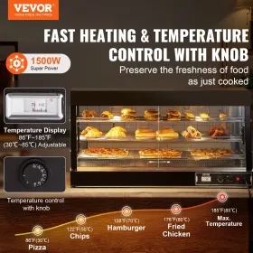3-Tier Commercial Food Warmer Display, 1500W Food Display Warmer with Light, Adjustable Shelf and Temperature Display, 30℃~85℃ S