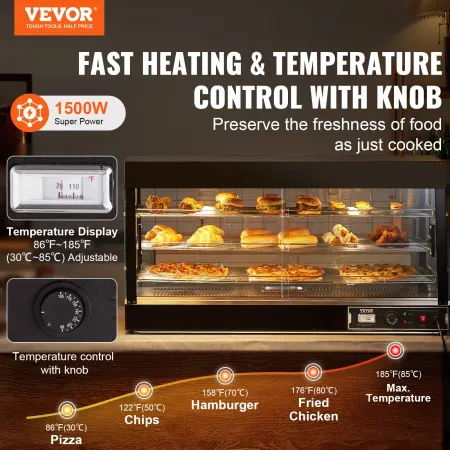 3-Tier Commercial Food Warmer Display, 1500W Food Display Warmer with Light, Adjustable Shelf and Temperature Display, 30℃~85℃ S