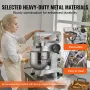 VEVOR Commercial Food Mixer, 18.7L Commercial Stand Mixer with 3 Adjustable Speeds, 1100W Dough Mixer with Stainless Steel Bowl 