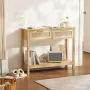 Rattan Console Table with 2 Storage Drawers, Rattan Entryway Table with Natural Rattan Sliding Door, Console Sofa Table for Livi
