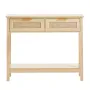 Rattan Console Table with 2 Storage Drawers, Rattan Entryway Table with Natural Rattan Sliding Door, Console Sofa Table for Livi