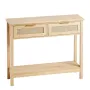 Rattan Console Table with 2 Storage Drawers, Rattan Entryway Table with Natural Rattan Sliding Door, Console Sofa Table for Livi