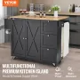 Kitchen Island Cart, 56" Wood Top Mobile Carts with Storage Cabinet, Rolling Table with Drop Leaf, Spice Rack, Towel Bar, Adjust