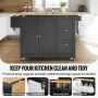 VEVOR Kitchen Island Cart, 56" Wood Top Mobile Carts with Storage Cabinet, Rolling Table with Drop Leaf, Spice Rack, Towel Bar, 