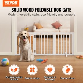 Free Standing Dog Gate 24x60 inch Freestanding Pet Gate Foldable White