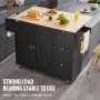 Kitchen Island Cart, 56" Wood Top Mobile Carts with Storage Cabinet, Rolling Table with Drop Leaf, Spice Rack, Towel Bar, Adjust