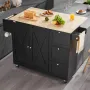 VEVOR Kitchen Island Cart, 56" Wood Top Mobile Carts with Storage Cabinet, Rolling Table with Drop Leaf, Spice Rack, Towel Bar, 