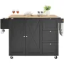 Kitchen Island Cart, 56" Wood Top Mobile Carts with Storage Cabinet, Rolling Table with Drop Leaf, Spice Rack, Towel Bar, Adjust