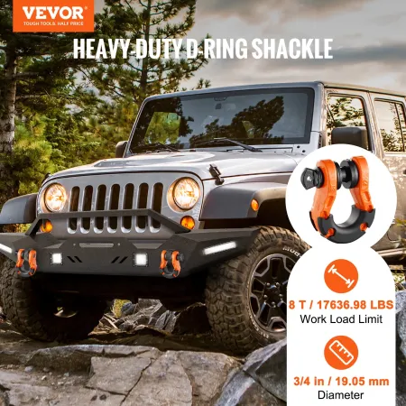3/4" D-Ring Shackle, 2 Pack Alloy Steel Shackles 66139 lbs (30 Ton) Break Strength with 7/8" Screw Pin, Isolators & Washers, Hea