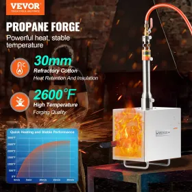 VEVOR Portable Propane Forge, 1 Burner Farrier Forge, 2600℉ Tool and Knife Making Blacksmithing Gas Forge, Large Capacity Square