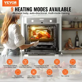 VEVOR Single Wall Oven, 24" Electric Built-in Wall Oven with 9 Cooking Functions, 2.68 Cu.Ft Electric Wall Ovens, Rapid heating 