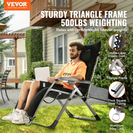 VEVOR Zero Gravity Chair, 33 inch Zero Gravity Recliner Lounge Chair for Indoor and Outdoor, Adjustable Anti Gravity Chair with 