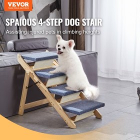 Wooden Pet Stairs/Pet Step with 4 Steps 2-in-1 Foldable Dog Stair 150 lbs
