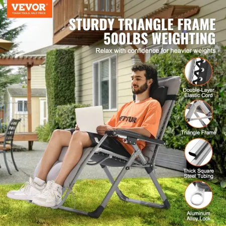 VEVOR Zero Gravity Chair, 26 inch Zero Gravity Recliner Lounge Chair for Indoor and Outdoor, Adjustable Anti Gravity Chair with 
