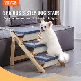 Wooden Pet Stairs/Pet Step with 3 Steps 2-in-1 Foldable Dog Stair 150 lbs