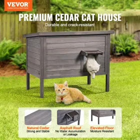 VEVOR Outdoor Cat House Weatherproof, Feral Cat Shelter for Multiple Cats, Outdoor Wooden Cat Rabbit House with All-Round Foam I