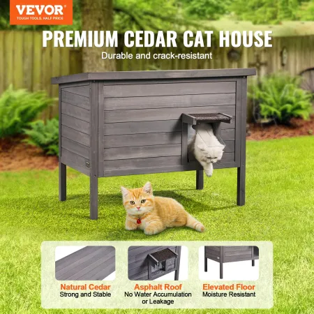 VEVOR Outdoor Cat House Weatherproof, Feral Cat Shelter for Multiple Cats, Outdoor Wooden Cat Rabbit House with All-Round Foam I
