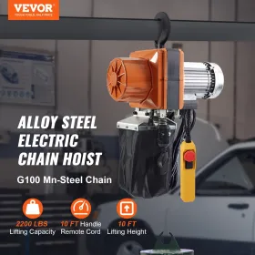 VEVOR Electric Chain Hoist, 2200 lbs Load Capacity, 10 ft Lifting Height, 10.5 ft/min Speed, 230V, Single Phase Overhead Crane w