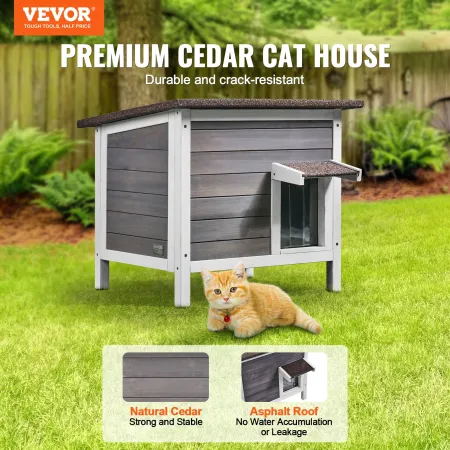 VEVOR Outdoor Cat House Weatherproof, Feral Cat Shelter for Multiple Cats, Outdoor Wooden Cat Rabbit House with All-Round Foam I