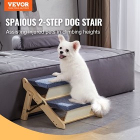 Wooden Pet Stairs/Pet Step with 2 Steps 2-in-1 Foldable Dog Stair 110 lbs