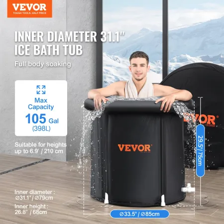 VEVOR Ice Bath Tub, 85 cm Long Cold Water Therapy Plunge Tub for Athletes, Portable Outdoor Ice Barrel Plunge Pool for Recovery,